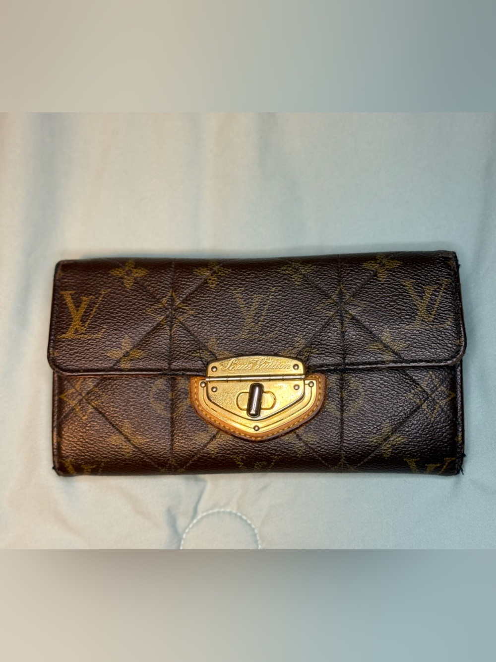 Louis Vuitton Brown Monogram Quilted Flap Wallet with Gold Hardware